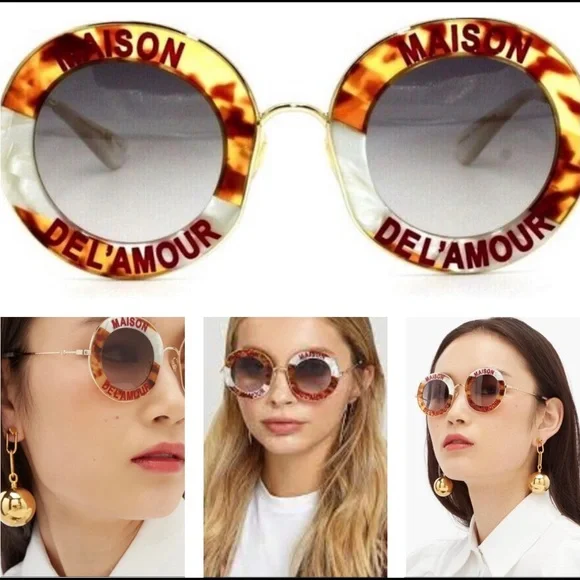 GUCCI UNSEX “ HOUSE OF LOVE HAVANA & PEARL LINE DETAILING ROUND SUNGLASSES